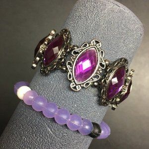 Purple Bracelet Lot As Is DIY Craft Stretch Silicone Silver Magenta Black White